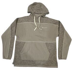 Champion Hoodie Sweatshrit Mens Size Medium Two-tone Tan Fleece Pullover Pocket